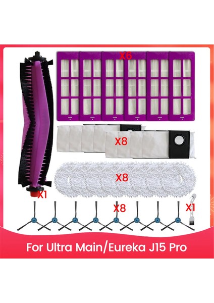 Eureka Için Yedek Parçalar J15 Pro Ultra Ana Yan Fırça Filtresi Paspas Bezi Toz Torbası Kiti (Yurt Dışından)