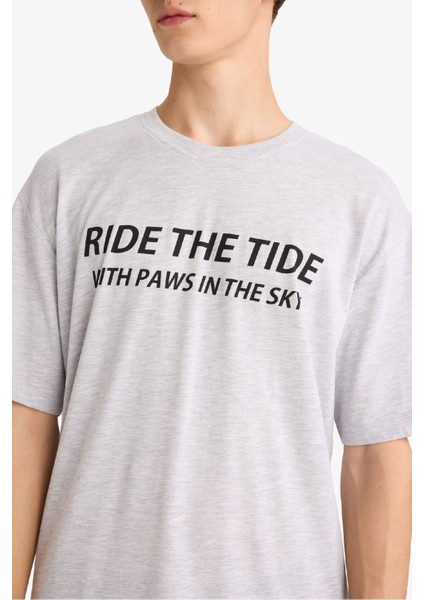 Boxy Fit Bisiklet Yaka Sırt Baskılı Kısa Kollu Tişört F4541AX25HS