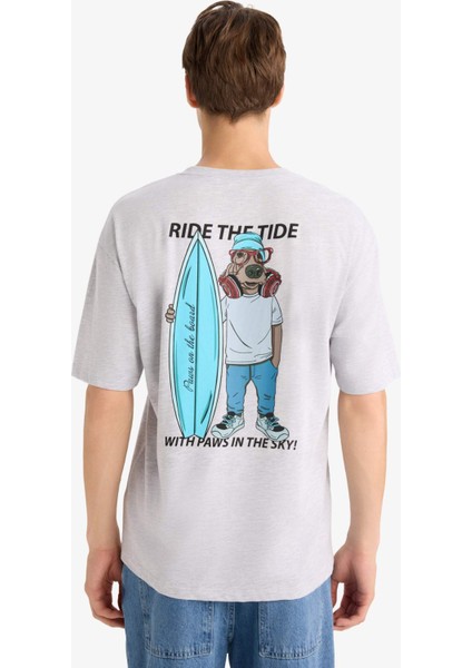 Boxy Fit Bisiklet Yaka Sırt Baskılı Kısa Kollu Tişört F4541AX25HS