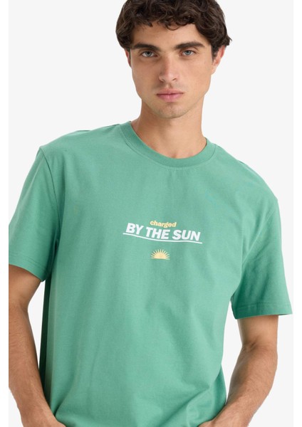 %100 Pamuk Regular Fit Bisiklet Yaka Baskılı Kısa Kollu Tişört F8541AX25HS