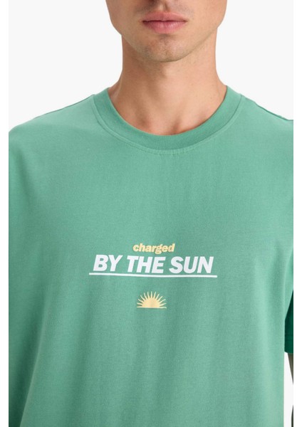 %100 Pamuk Regular Fit Bisiklet Yaka Baskılı Kısa Kollu Tişört F8541AX25HS