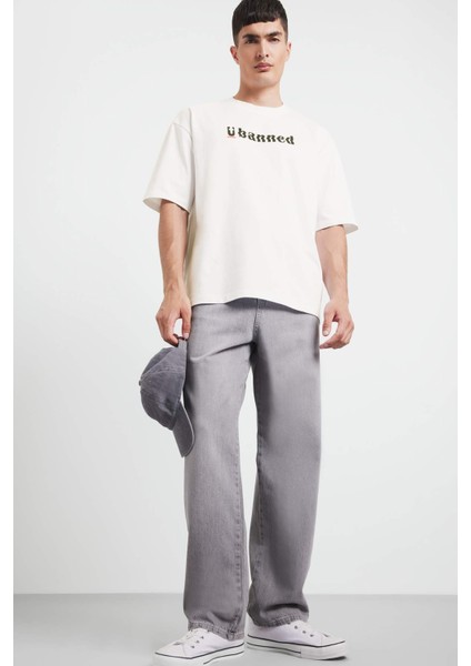 %100 Pamuk Loose Fit Rahat Kesim Bisiklet Yaka Baskılı Kısa Kollu Tişört F5731AX25AU