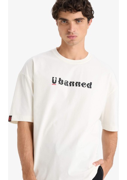 %100 Pamuk Loose Fit Rahat Kesim Bisiklet Yaka Baskılı Kısa Kollu Tişört F5731AX25AU