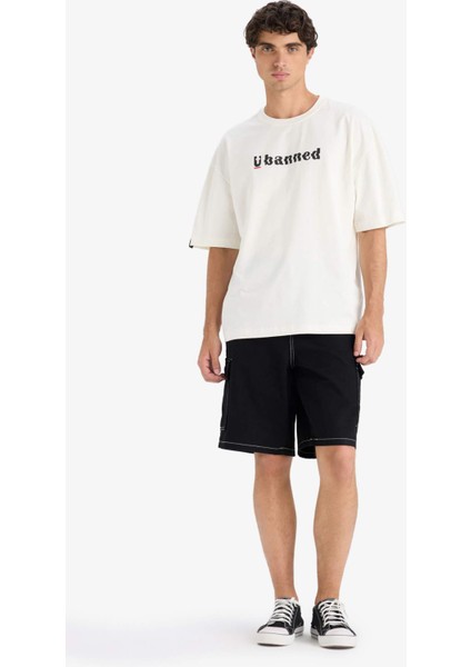 %100 Pamuk Loose Fit Rahat Kesim Bisiklet Yaka Baskılı Kısa Kollu Tişört F5731AX25AU