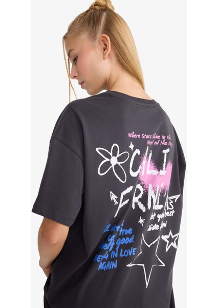 Coool Oversize Geniş Kalıp Bisiklet Yaka Sırt Baskılı Kısa Kollu Tişört F8750AX25AU