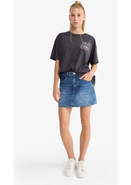 Coool Oversize Geniş Kalıp Bisiklet Yaka Sırt Baskılı Kısa Kollu Tişört F8750AX25AU