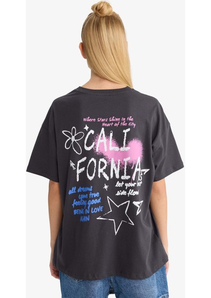 Coool Oversize Geniş Kalıp Bisiklet Yaka Sırt Baskılı Kısa Kollu Tişört F8750AX25AU