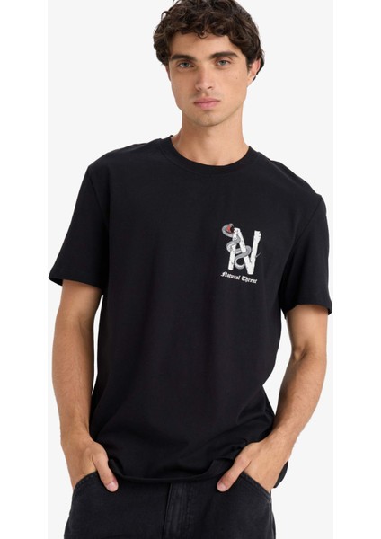 Regular Fit Bisiklet Yaka Baskılı Kısa Kollu Tişört F8596AX25HS