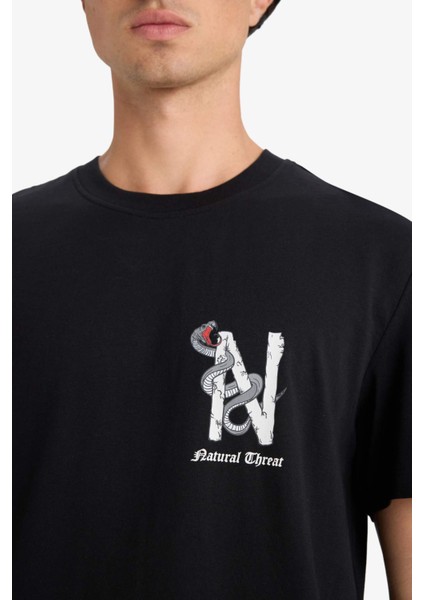 Regular Fit Bisiklet Yaka Baskılı Kısa Kollu Tişört F8596AX25HS