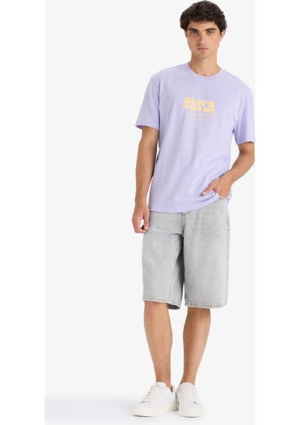 %100 Pamuk Regular Fit Bisiklet Yaka Baskılı Kısa Kollu Tişört F8545AX25HS