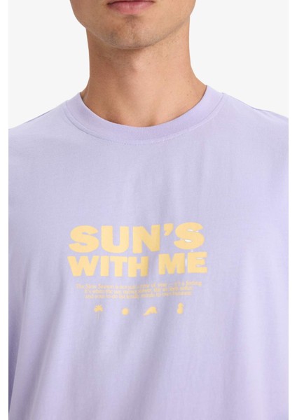 %100 Pamuk Regular Fit Bisiklet Yaka Baskılı Kısa Kollu Tişört F8545AX25HS