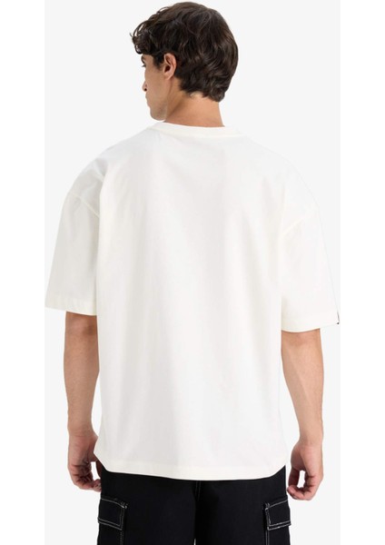 %100 Pamuk Loose Fit Rahat Kesim Bisiklet Yaka Baskılı Kısa Kollu Tişört F5731AX25AU