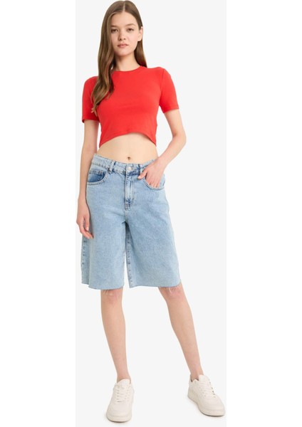 Coool Fitted Crop Basic Düz Kırmızı Kısa Kollu Tişört F8924AX25HS