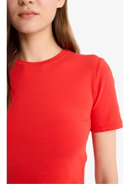 Coool Fitted Crop Basic Düz Kırmızı Kısa Kollu Tişört F8924AX25HS
