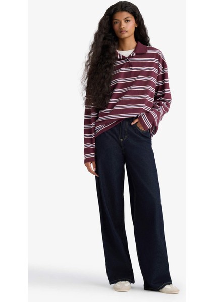 Relax Fit Polo Yaka Çizgili Sweatshirt