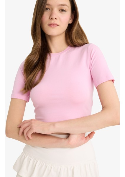 Coool Fitted Crop Basic Düz Kısa Kollu Tişört F8924AX25HS