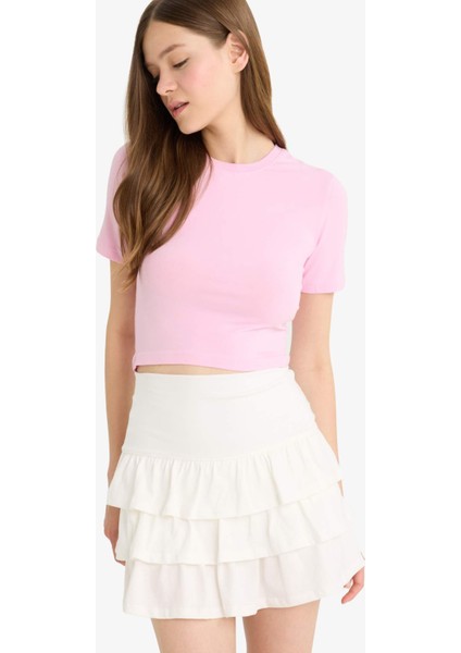 Coool Fitted Crop Basic Düz Kısa Kollu Tişört F8924AX25HS