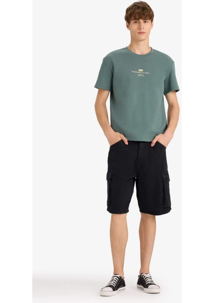 Boxy Fit Bisiklet Yaka Baskılı Kısa Kollu Tişört F8592AX25HS