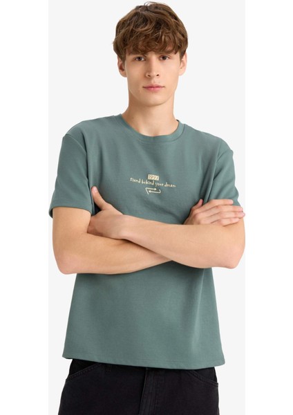 Boxy Fit Bisiklet Yaka Baskılı Kısa Kollu Tişört F8592AX25HS