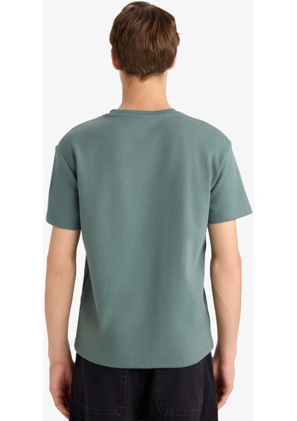 Boxy Fit Bisiklet Yaka Baskılı Kısa Kollu Tişört F8592AX25HS