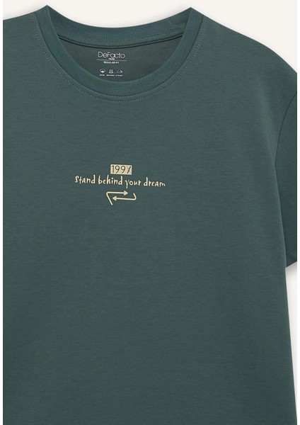 Boxy Fit Bisiklet Yaka Baskılı Kısa Kollu Tişört F8592AX25HS