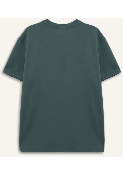 Boxy Fit Bisiklet Yaka Baskılı Kısa Kollu Tişört F8592AX25HS