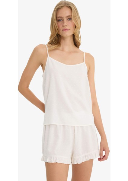 Pijama Takımı Regular Fit Askılı Vual Üst Şort-Fall in Love F8928AX25HS