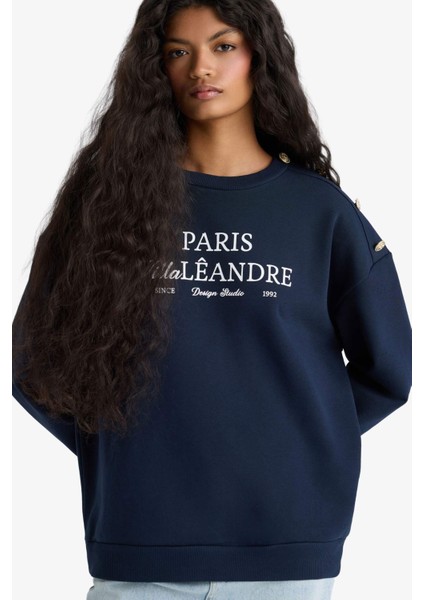 Relax Fit Bisiklet Yaka Baskılı Kalın Sweatshirt F7885AX25AU