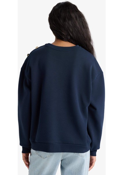 Relax Fit Bisiklet Yaka Baskılı Kalın Sweatshirt F7885AX25AU