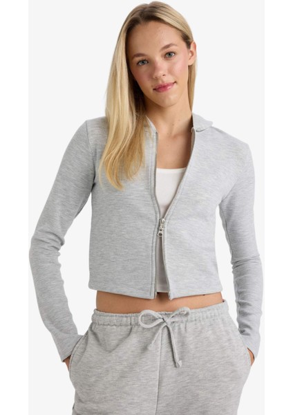 Slim Fit Dar Kesim Kapüşonlu Modal Fermuarlı Sweatshirt F7651AX25AU