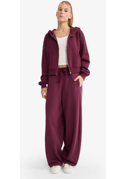 Cropped Fit Kapüşonlu Kalın Fermuarlı Sweatshirt Z7069AZ25WN