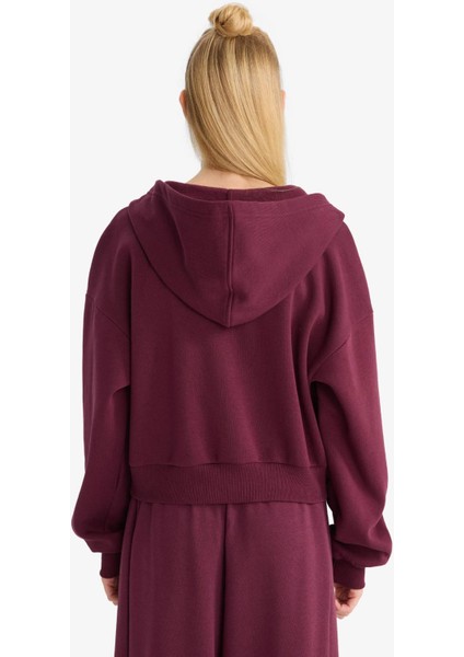 Cropped Fit Kapüşonlu Kalın Fermuarlı Sweatshirt Z7069AZ25WN