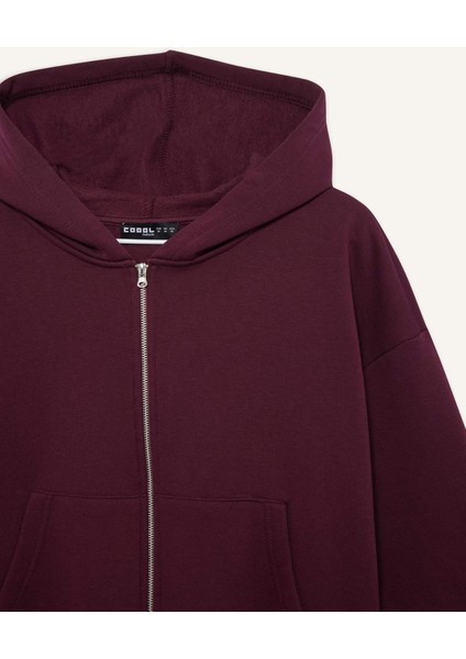 Cropped Fit Kapüşonlu Kalın Fermuarlı Sweatshirt Z7069AZ25WN