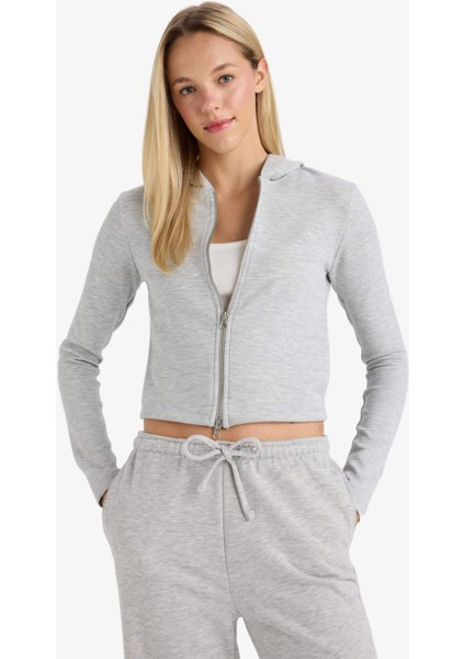 Slim Fit Dar Kesim Kapüşonlu Modal Fermuarlı Sweatshirt F7651AX25AU