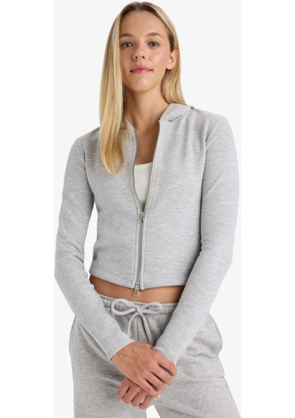 Slim Fit Dar Kesim Kapüşonlu Modal Fermuarlı Sweatshirt F7651AX25AU
