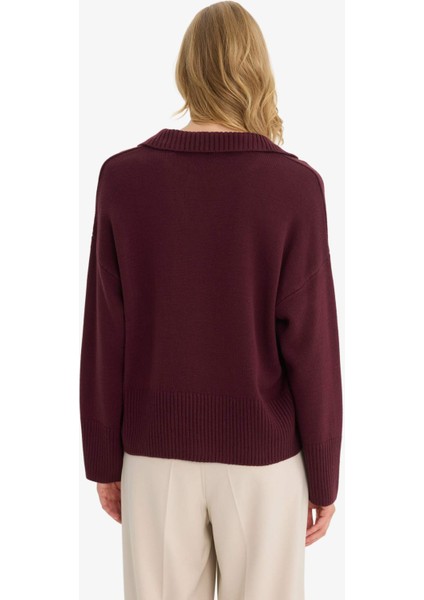 Oversize Geniş Kalıp Polo Yaka Triko Kazak F9126AX25WN