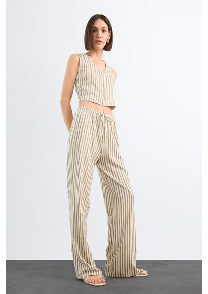 Fitted Çizgili V Yaka Blazer Yelek F9014AX25SM