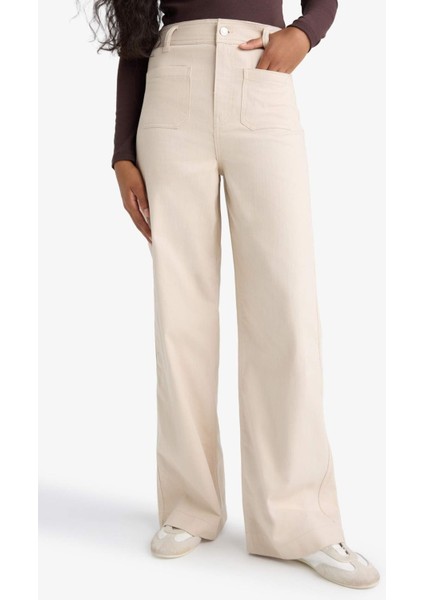 Straight Fit Yamalı Cep Normal Bel Düz Paça Uzun Boy Gabardin Pantolon F8304AX25AU