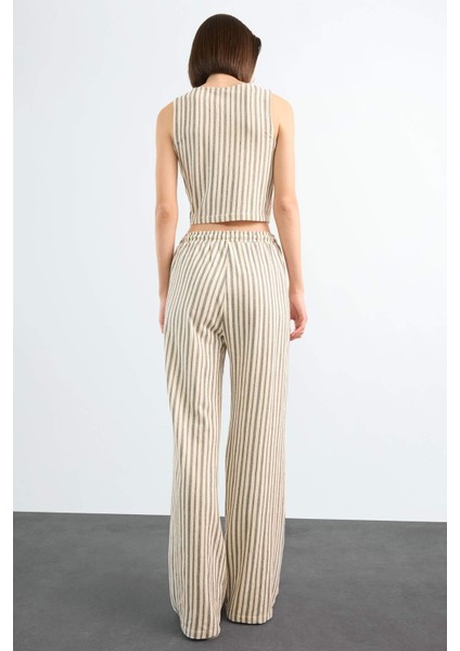 Fitted Çizgili Üç Cepli Uzun Pantolon F9009AX25SM