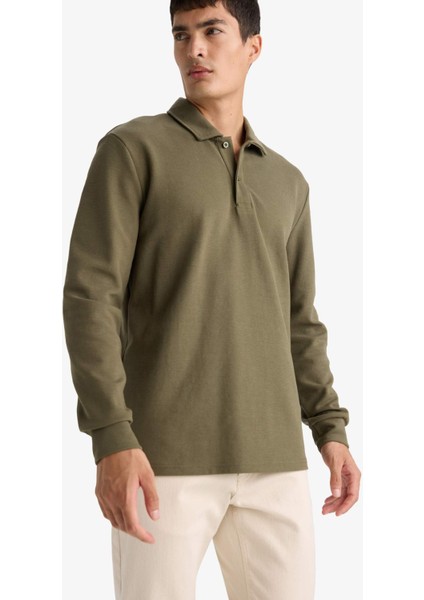 Regular Fit Polo Yaka Waffle Sweatshirt F0301AX25AU