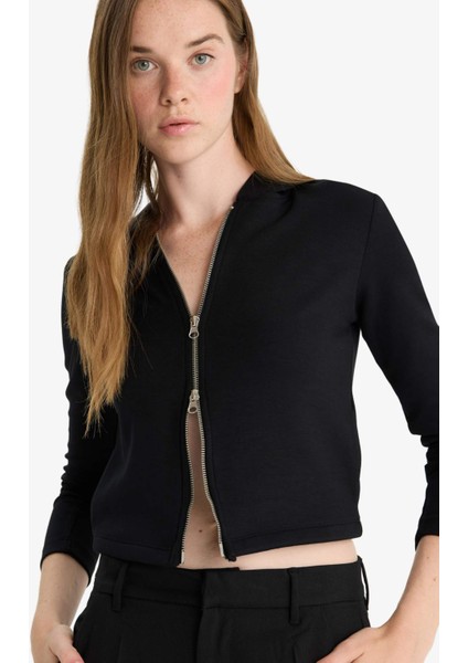 Slim Fit Dar Kesim Kapüşonlu Modal Fermuarlı Sweatshirt F7651AX25AU