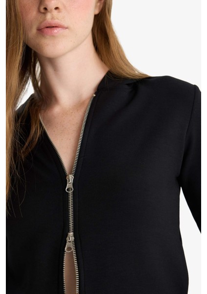 Slim Fit Dar Kesim Kapüşonlu Modal Fermuarlı Sweatshirt F7651AX25AU