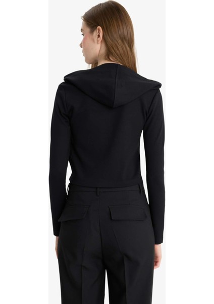 Slim Fit Dar Kesim Kapüşonlu Modal Fermuarlı Sweatshirt F7651AX25AU