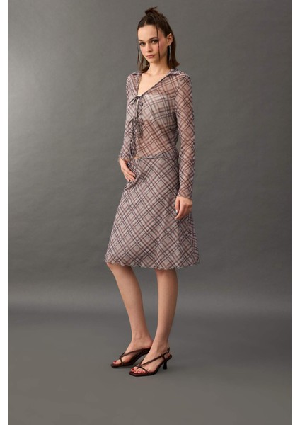 A Form Kareli Normal Bel Tül Midi Etek F7790AX25AU