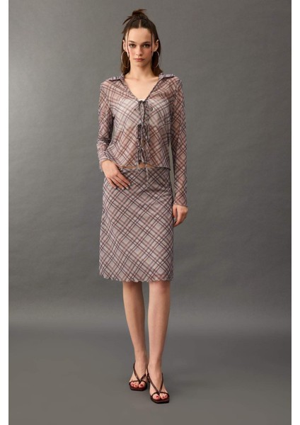 A Form Kareli Normal Bel Tül Midi Etek F7790AX25AU