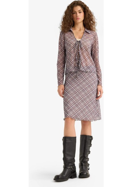 A Form Kareli Normal Bel Tül Midi Etek F7790AX25AU