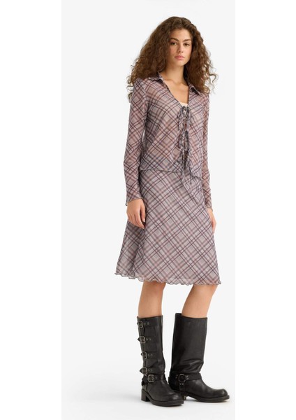 A Form Kareli Normal Bel Tül Midi Etek F7790AX25AU