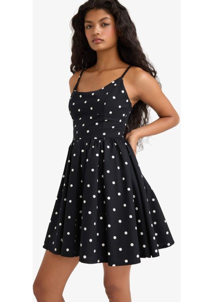 Bisiklet Yaka Poplin Askılı Mini Puantiyeli Elbise F9251AX25AU