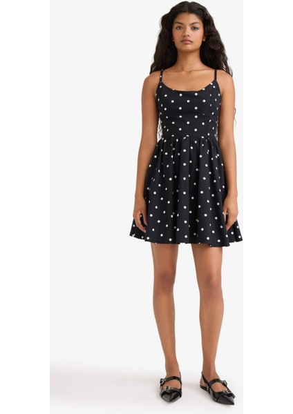 Bisiklet Yaka Poplin Askılı Mini Puantiyeli Elbise F9251AX25AU