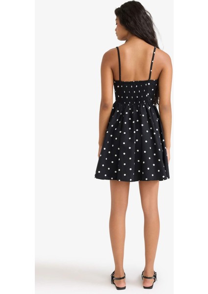 Bisiklet Yaka Poplin Askılı Mini Puantiyeli Elbise F9251AX25AU